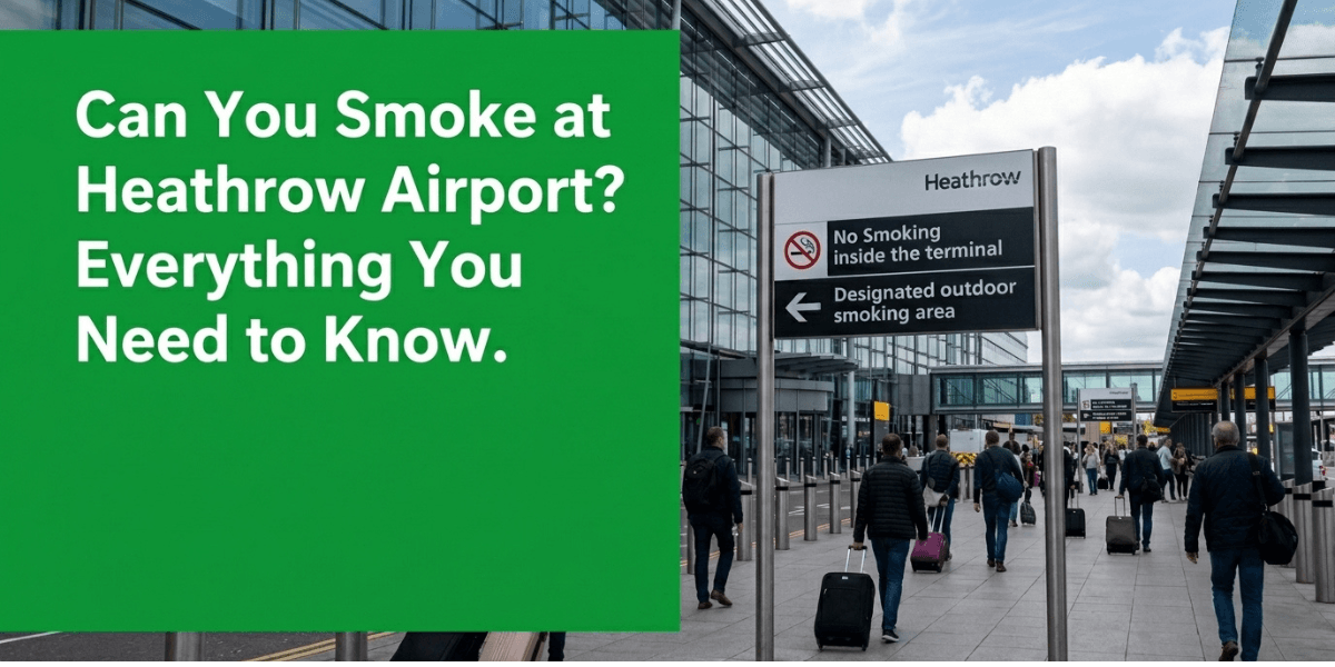 Guide explaining smoking rules and designated smoking areas at Heathrow Airport.